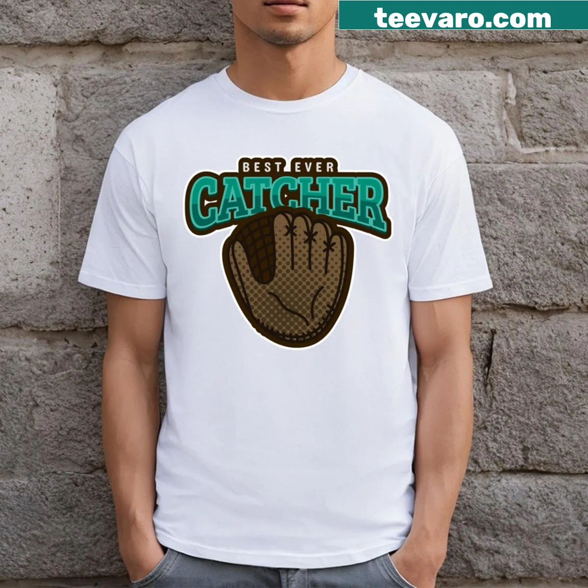 Graphic design of 'Best Ever Catcher' for baseball fans — on a men's t-shirt