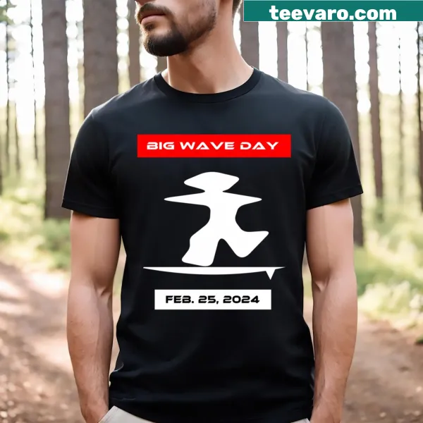 T-shirt featuring a dynamic graphic of big ocean waves