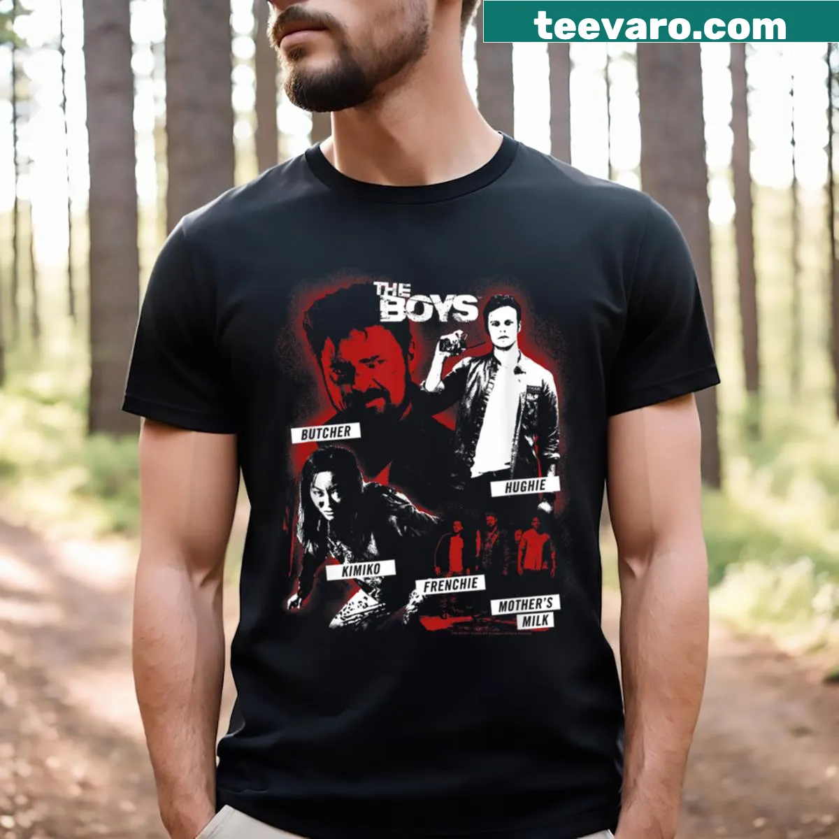 T-shirt with humorous repeating text 'Billy Butcher' — on a men's t-shirt
