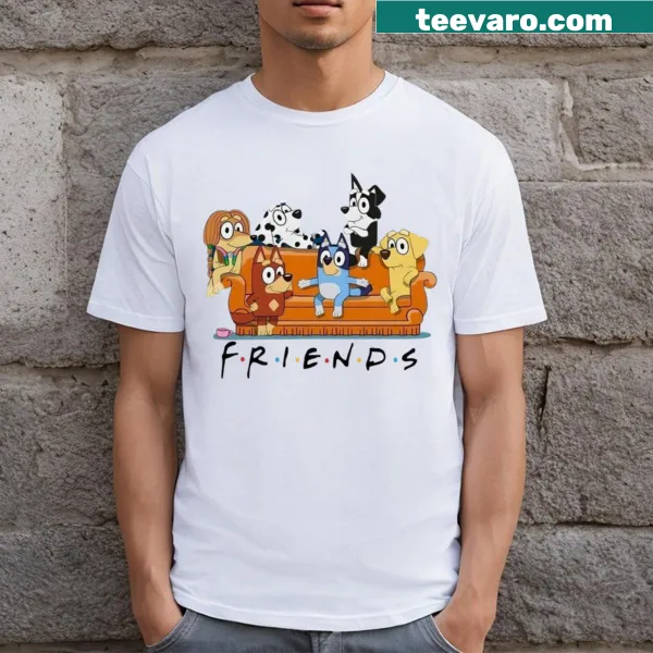 Illustrative T-shirt featuring Bluey and friends
