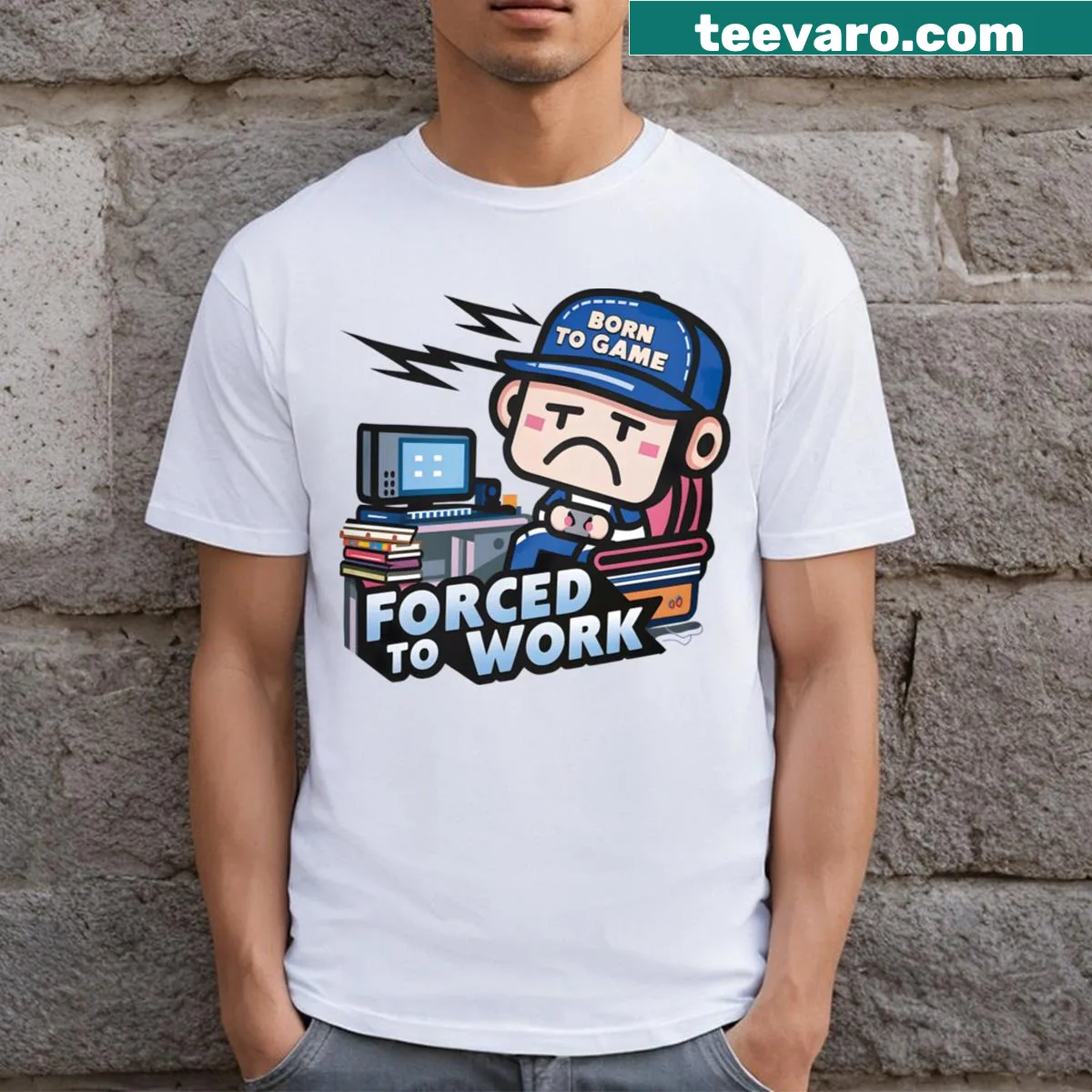 Bold typography t-shirt with 'Born To Game' statement — on a men's t-shirt