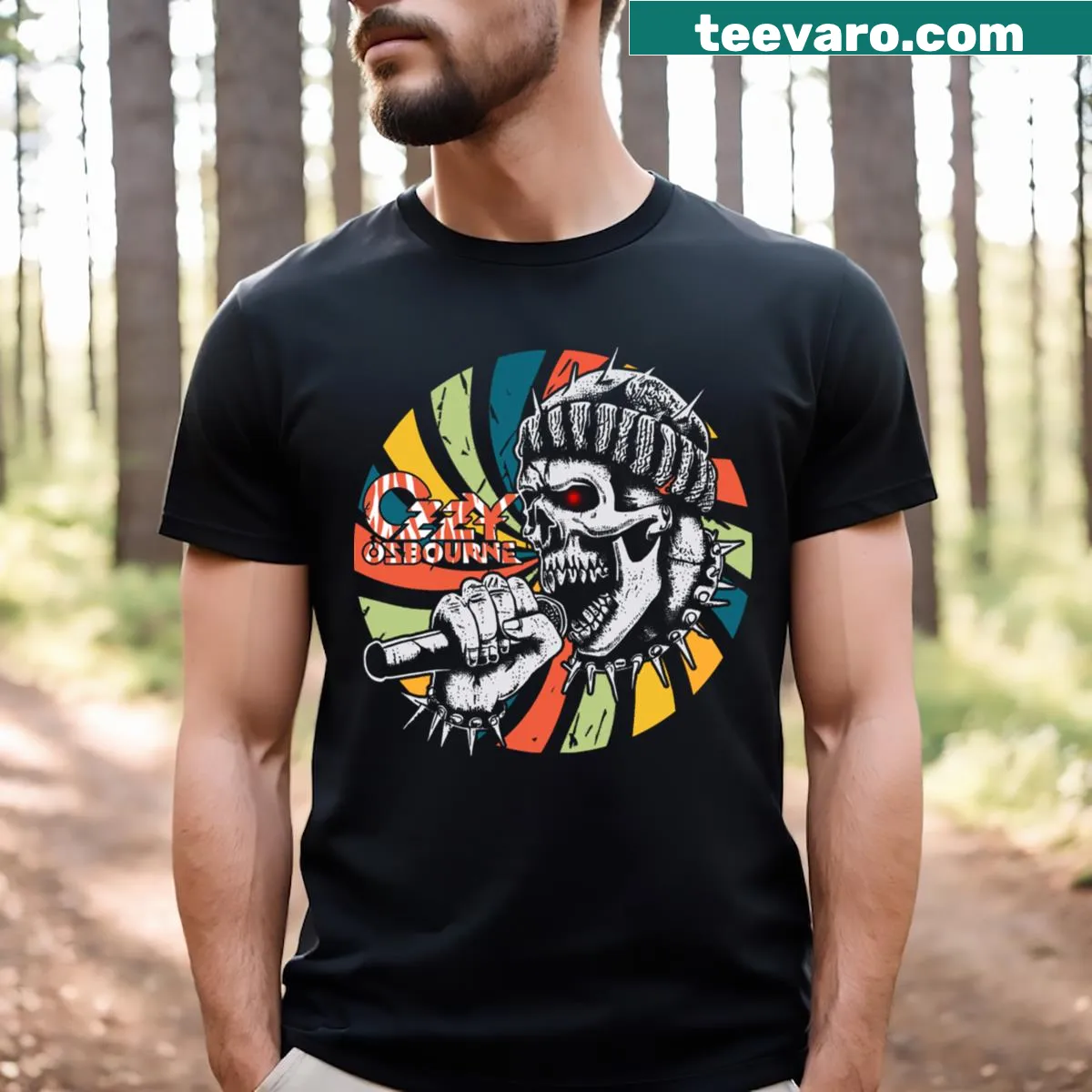 Retro punk Circle T-shirt with bold circular graphic — on a men's t-shirt