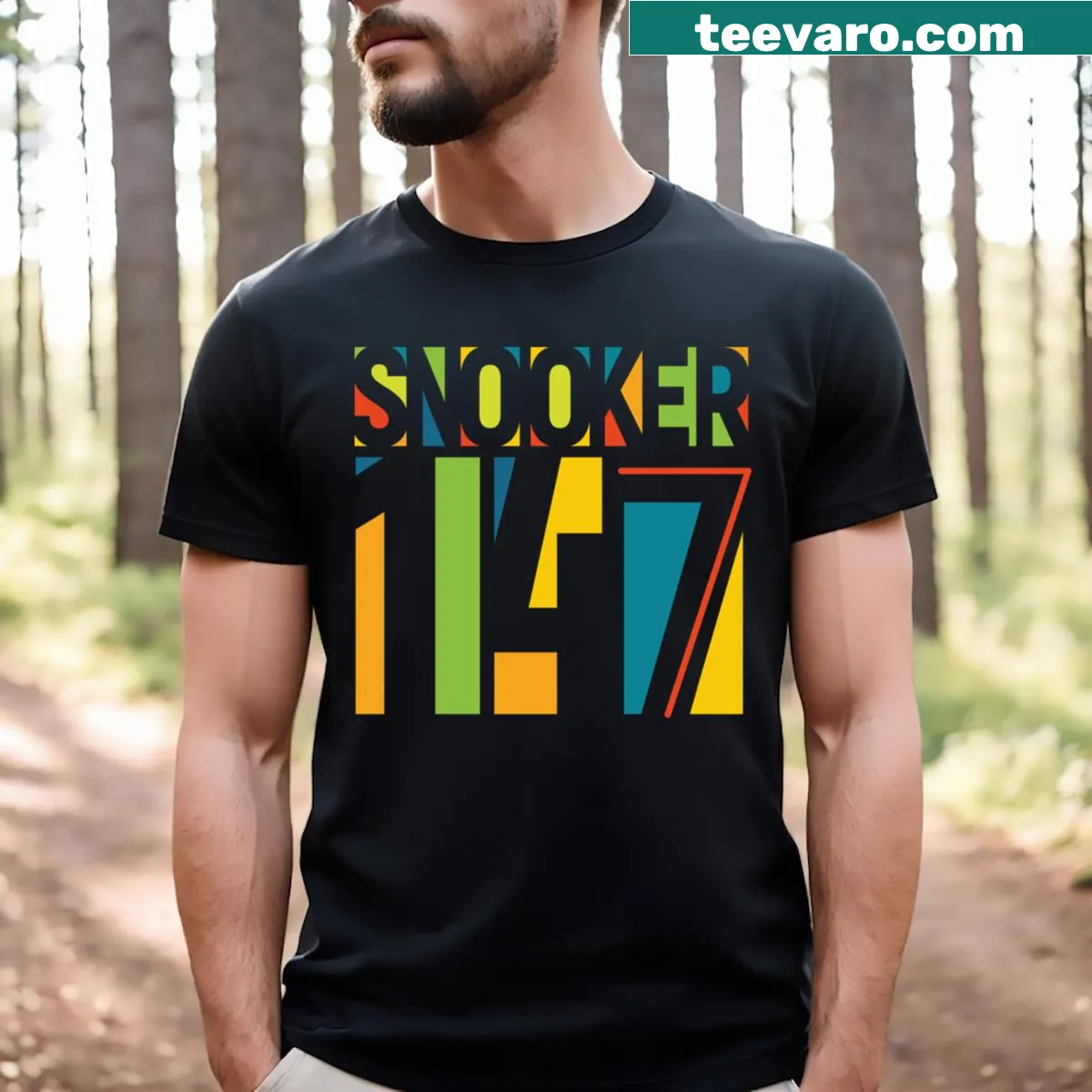 Snooker-themed t-shirt featuring stylized balls and 147 break graphic — on a men's t-shirt