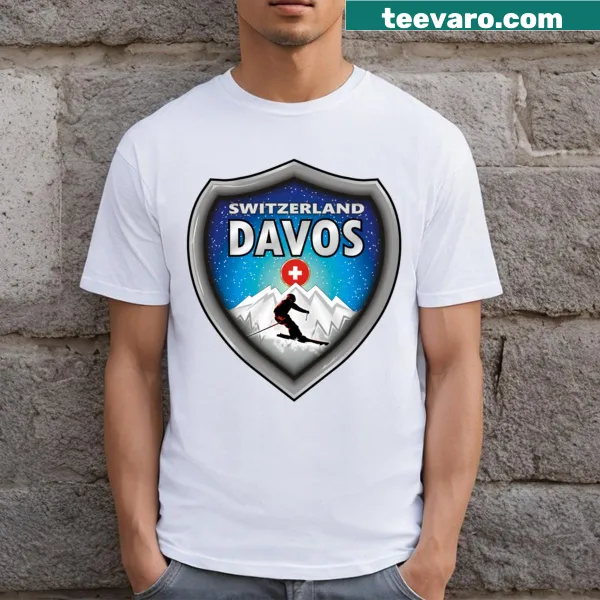 Ski emblem design representing Davos, Switzerland on a T-shirt
