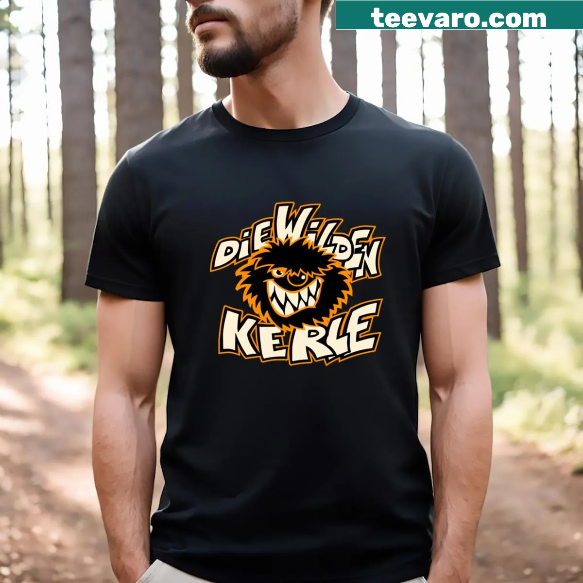 Casual t-shirt featuring text inspired by 'Die Wilden Kerle' — on a men's t-shirt