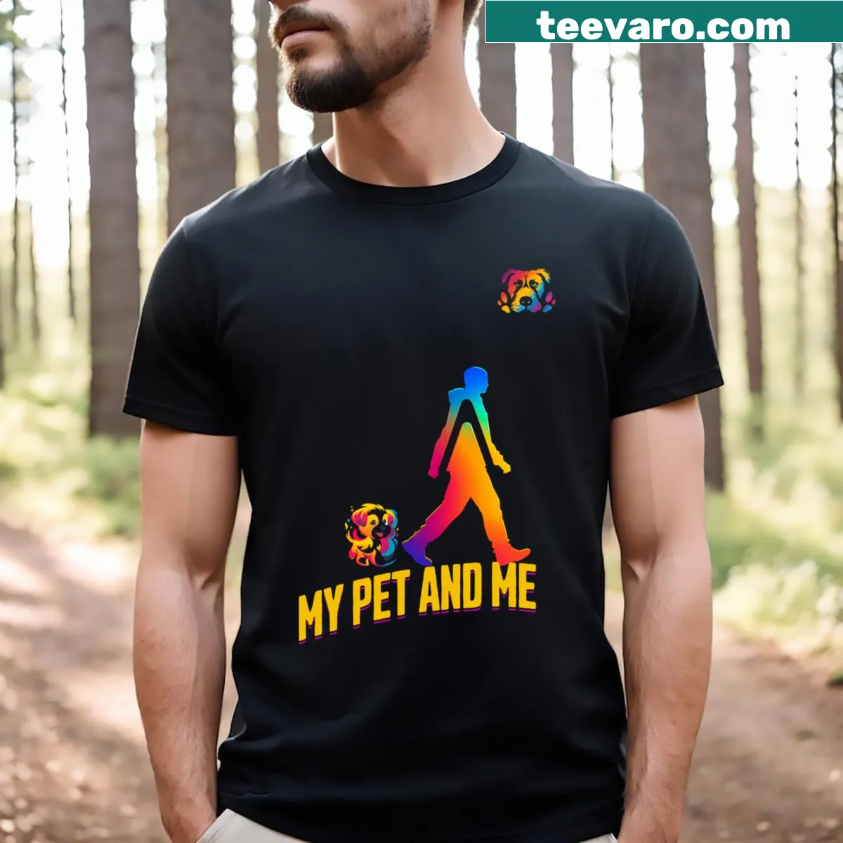 Illustrated T-shirt capturing the bond between pet and owner — on a men's t-shirt