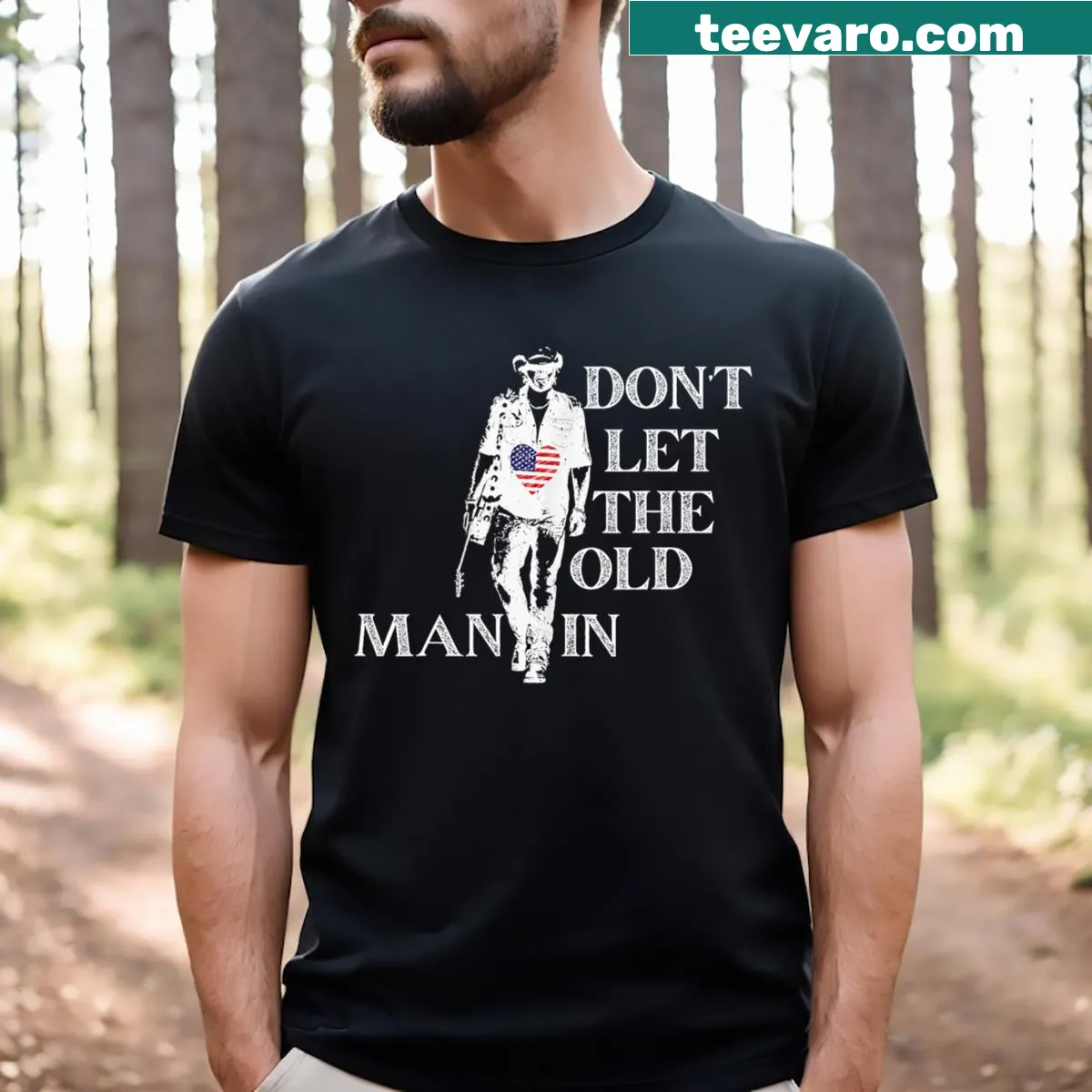 Vintage American flag t-shirt with humorous text — on a men's t-shirt