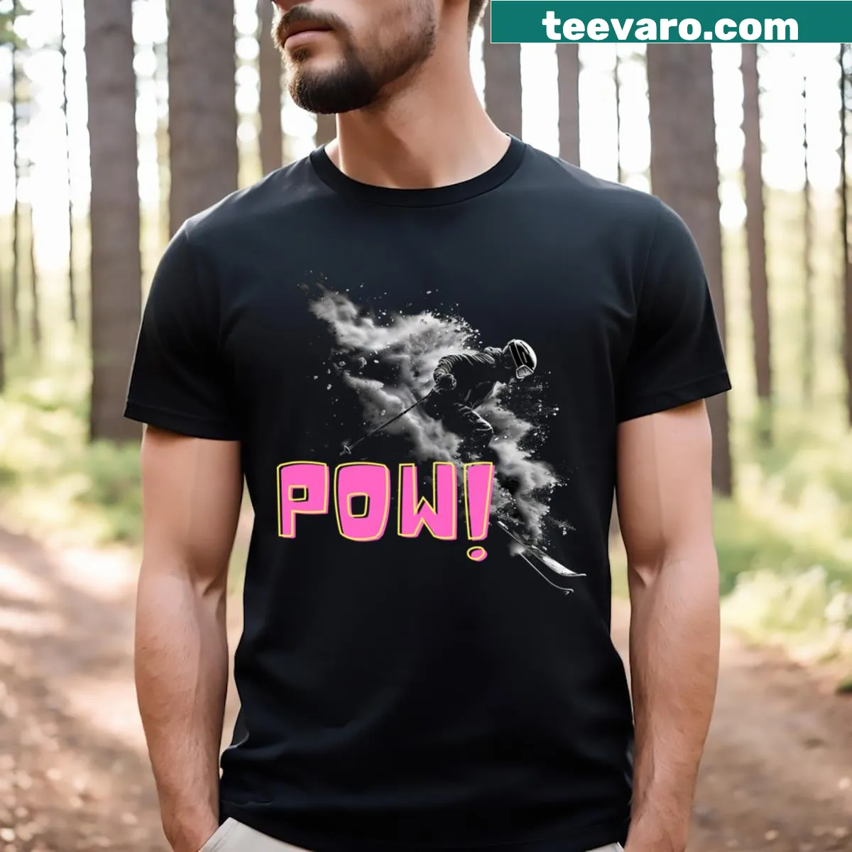Silhouette of a skier on a winter sports themed t-shirt — on a men's t-shirt