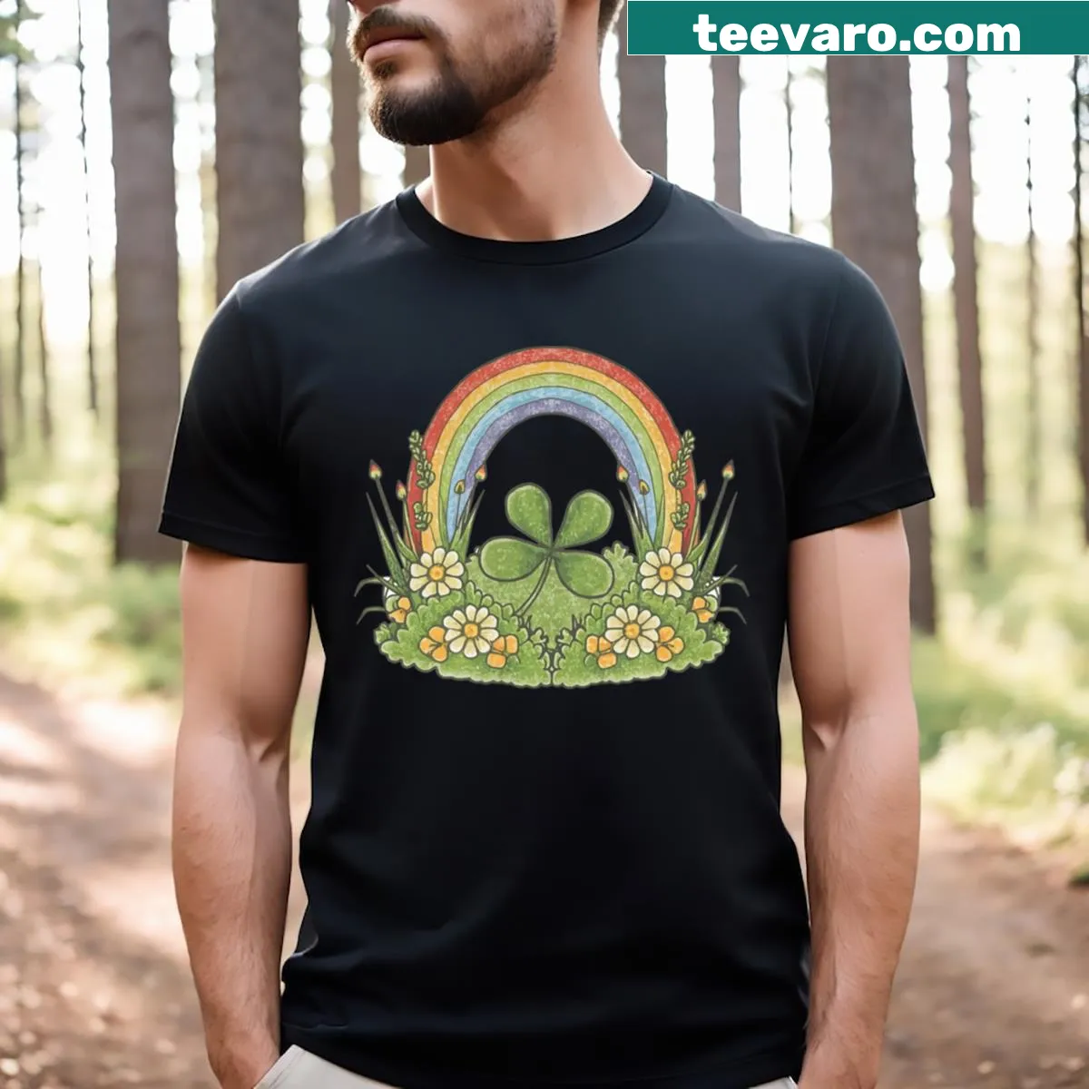 Playful Fanny Shamrock T-shirt with rainbow stripes — on a men's t-shirt