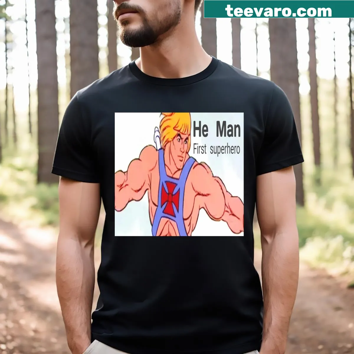 Cartoon Superhero T-shirt featuring classic hero graphics — on a men's t-shirt
