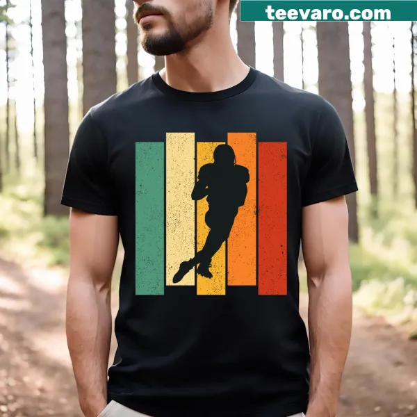 Vintage football-themed T-shirt featuring a retro football player
