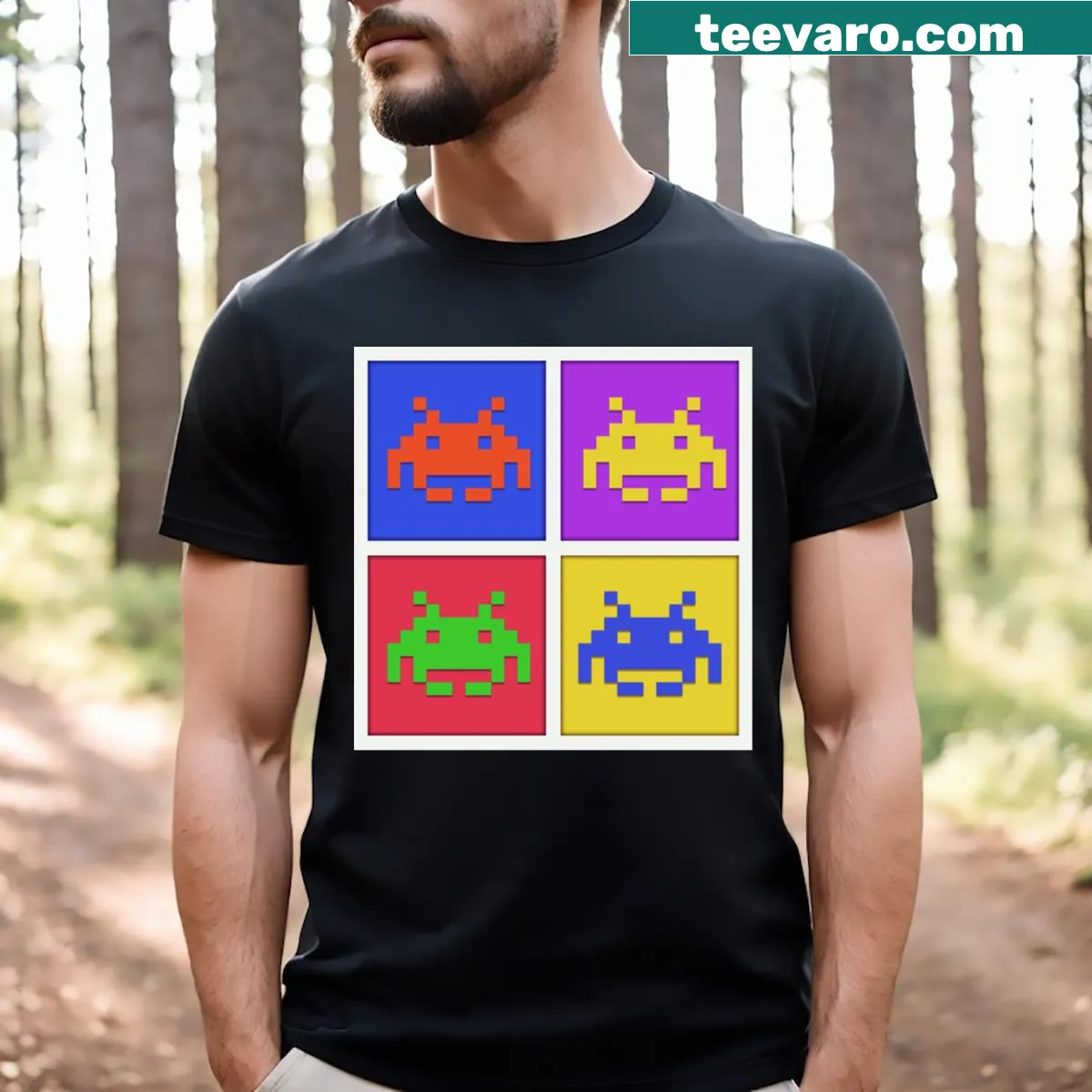 Retro Space Invaders graphic on a T-shirt. — on a men's t-shirt