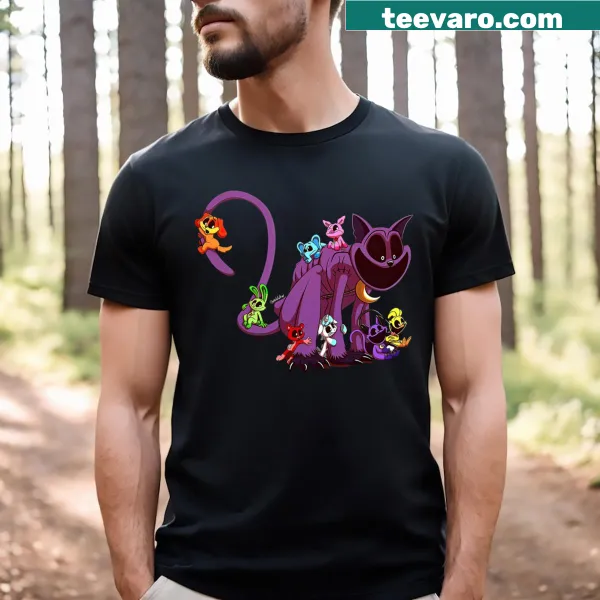Charming T-shirt with cartoon critters enjoying catnaps