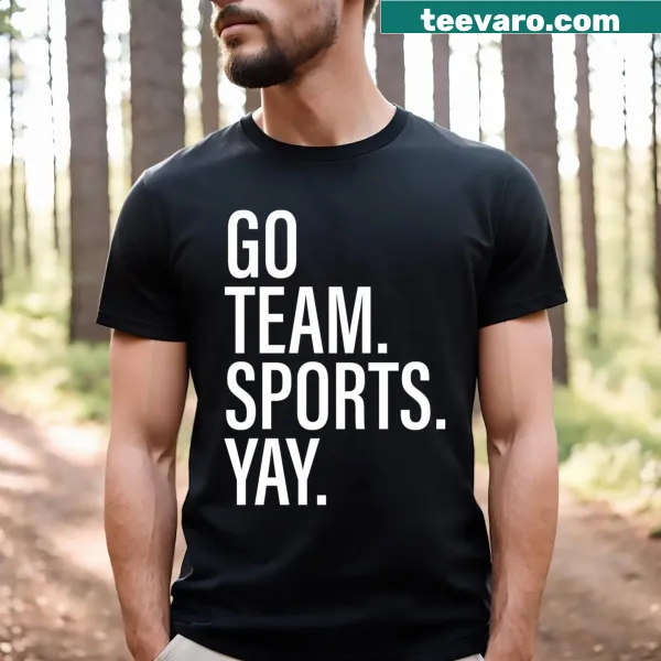 Black sports-themed t-shirt with playful design celebrating teamwork