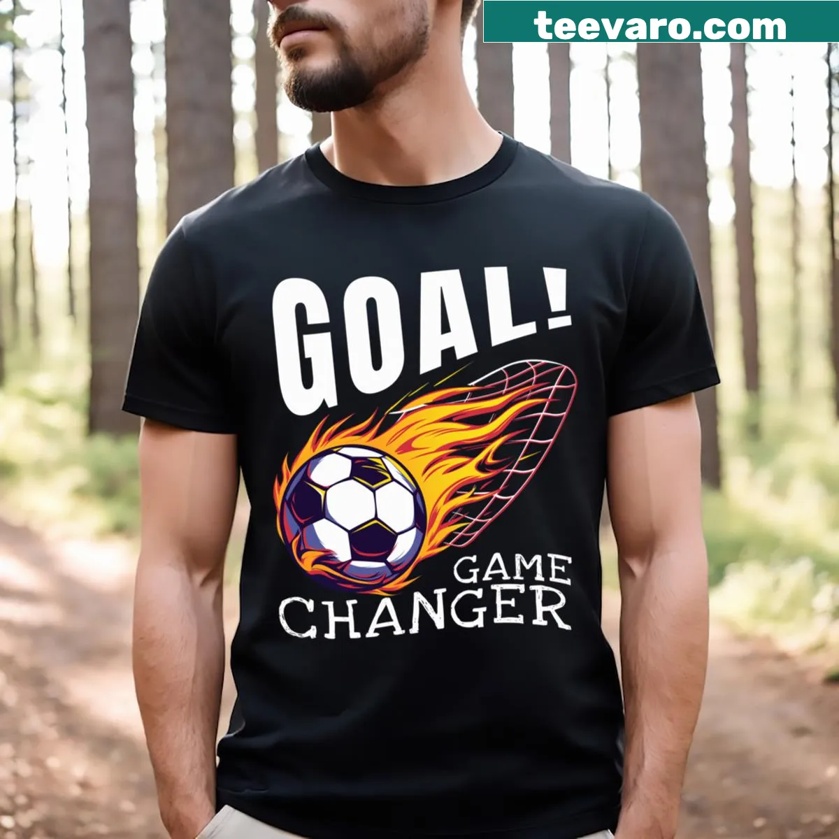 T-shirt with motivational text 'Goal Game Changer' in bold typography — on a men's t-shirt