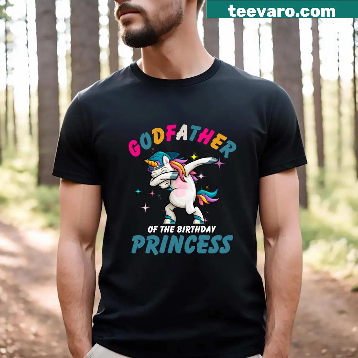 Dabbing unicorn birthday t-shirt for a godfather — on a men's t-shirt
