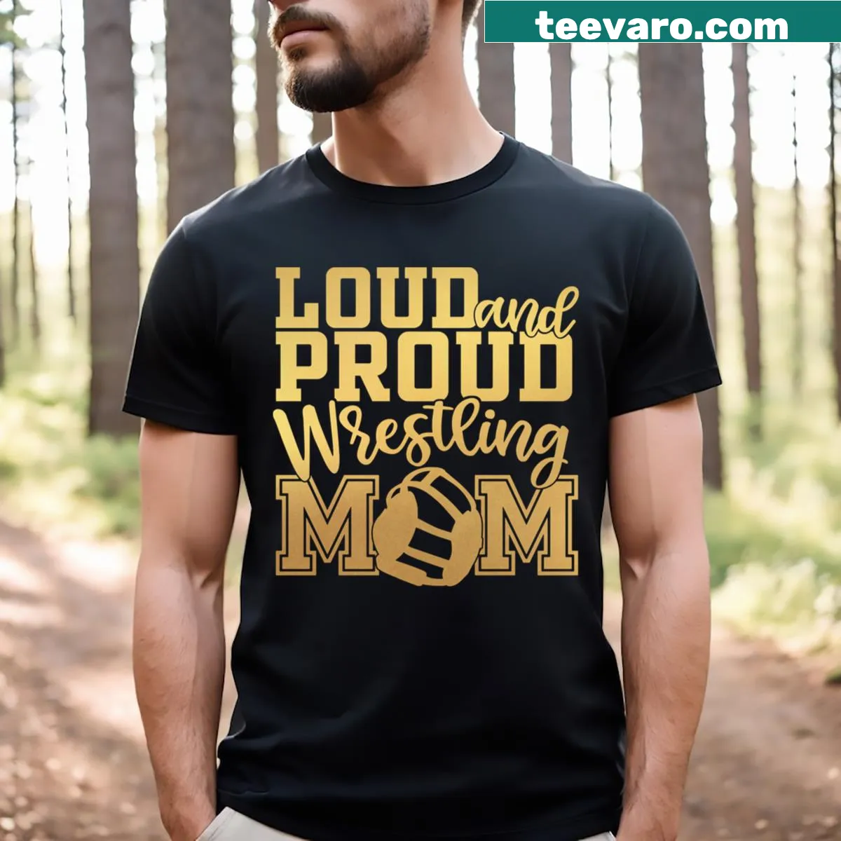 Proud t-shirt for wrestling moms with bold text — on a men's t-shirt
