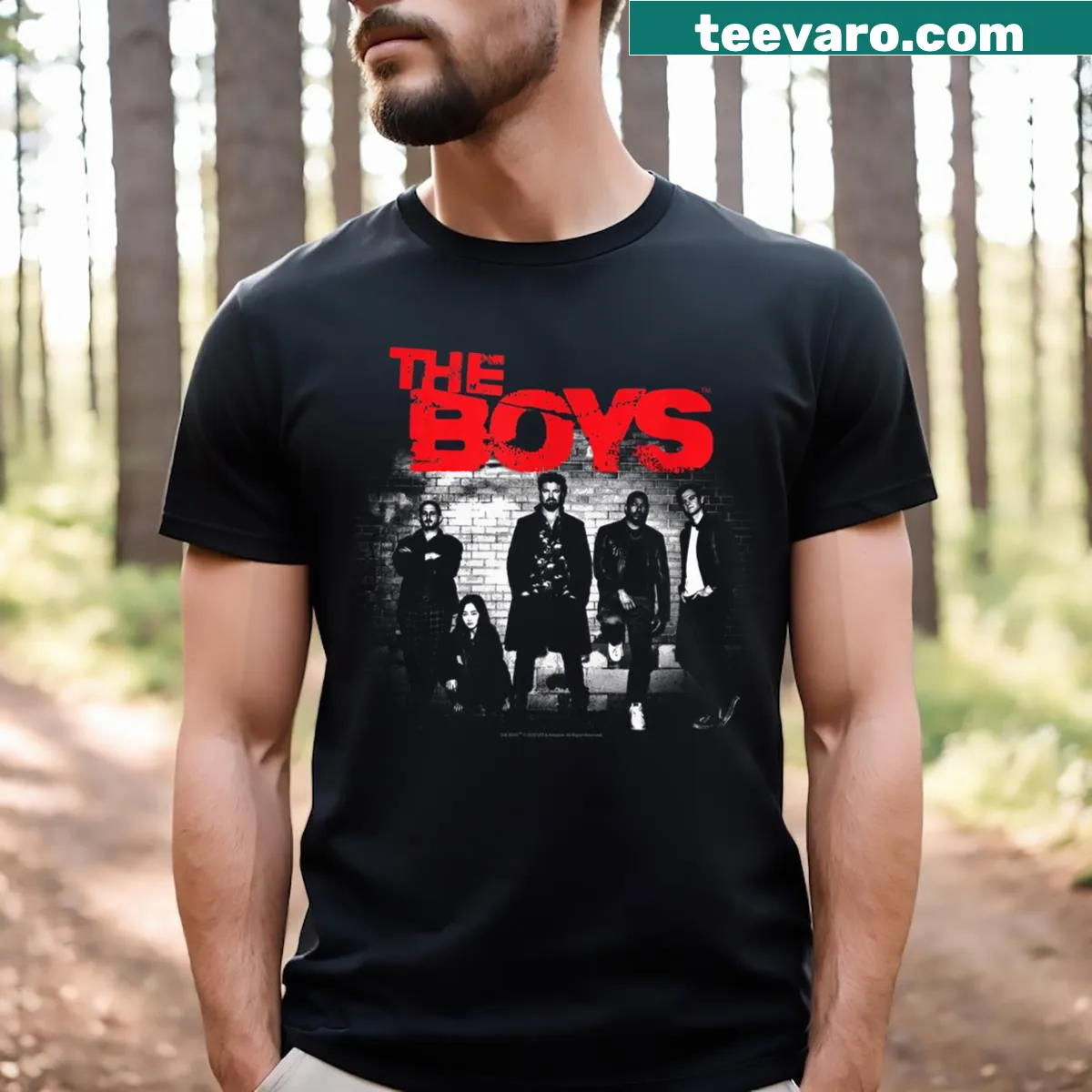 Essential T-shirt with stylized typography representing a graffiti group theme — on a men's t-shirt