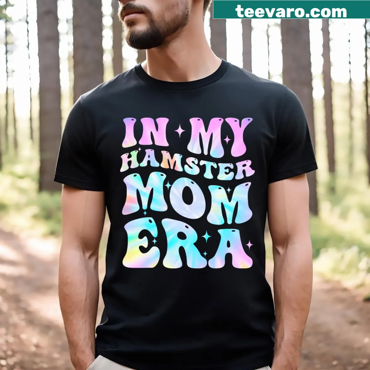 Funny hamster mom t-shirt with playful typography — on a men's t-shirt