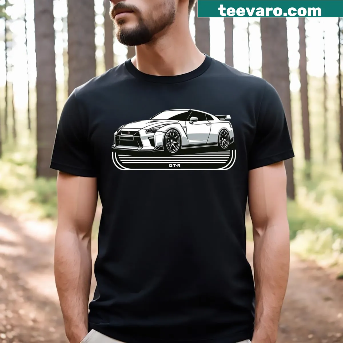 Illustration of a sleek GT-R sports car on t-shirt — on a men's t-shirt