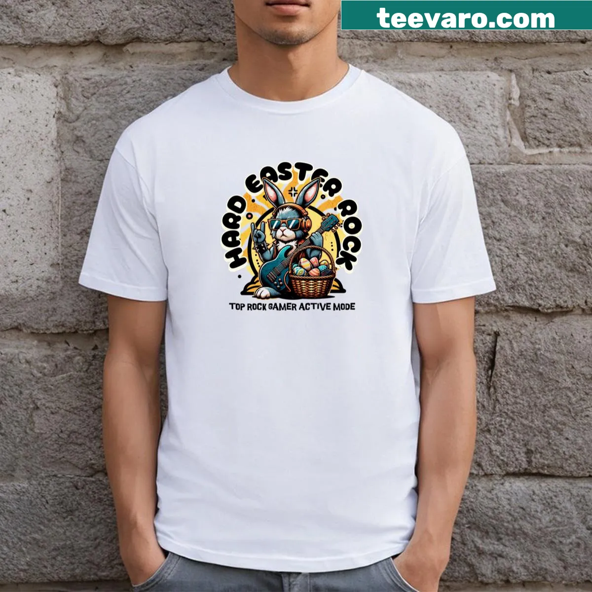Easter-themed gaming T-shirt with playful design for gamers — on a men's t-shirt