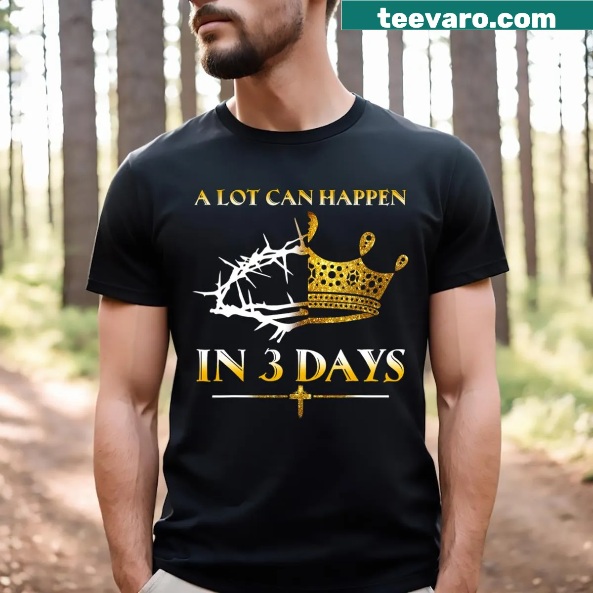 Easter Day T-shirt with 'He Is Risen' message — on a men's t-shirt