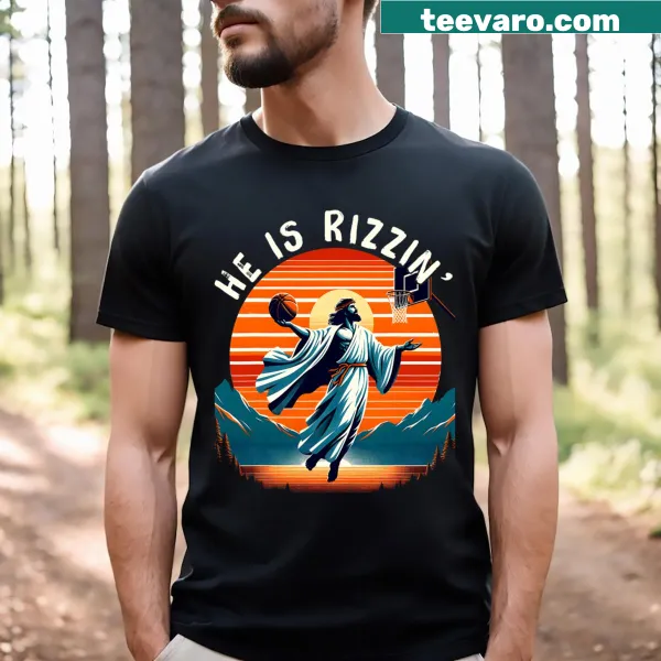 Retro Easter-themed T-shirt featuring Basketball Jesus illustration
