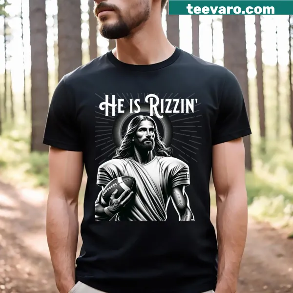 Funny T-shirt with Jesus playing football illustration
