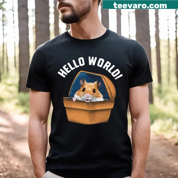 T-shirt with the phrase 'Hellow World' in playful typography