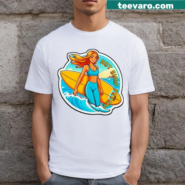 Cartoon-style t-shirt with the phrase Hot Surf Fever!