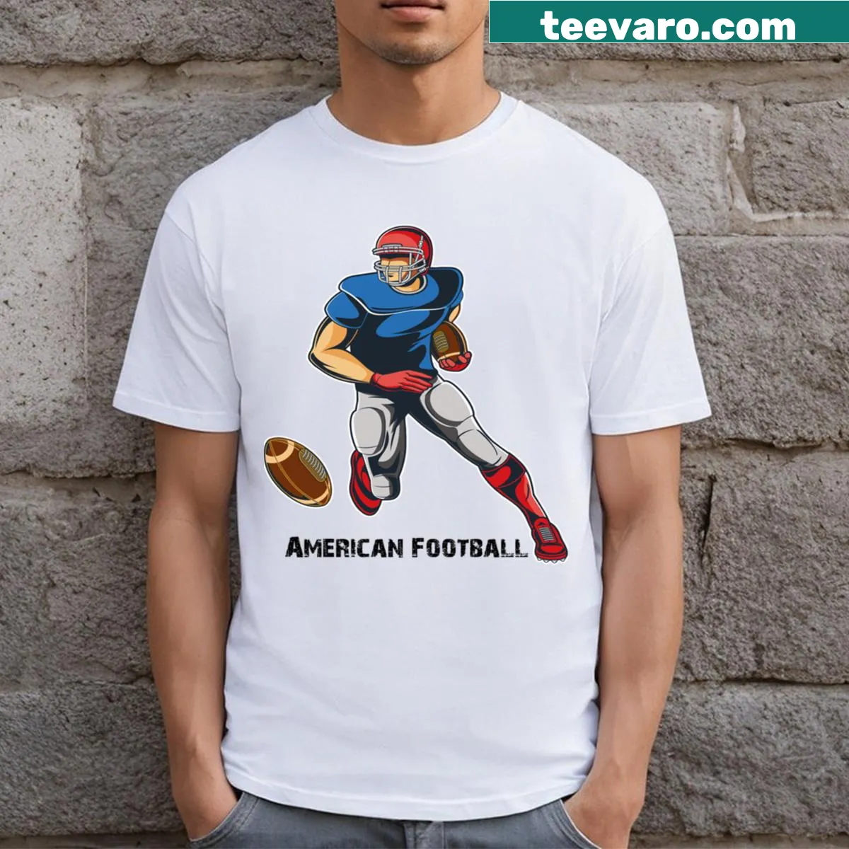 American football-themed T-shirt with bold 'Huppy' text and graphic — on a men's t-shirt