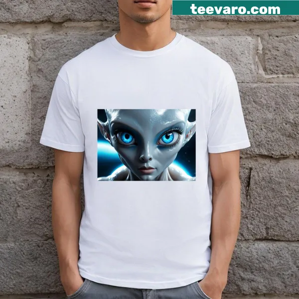 Illustration of a beautiful hybrid alien girl on a T-shirt.