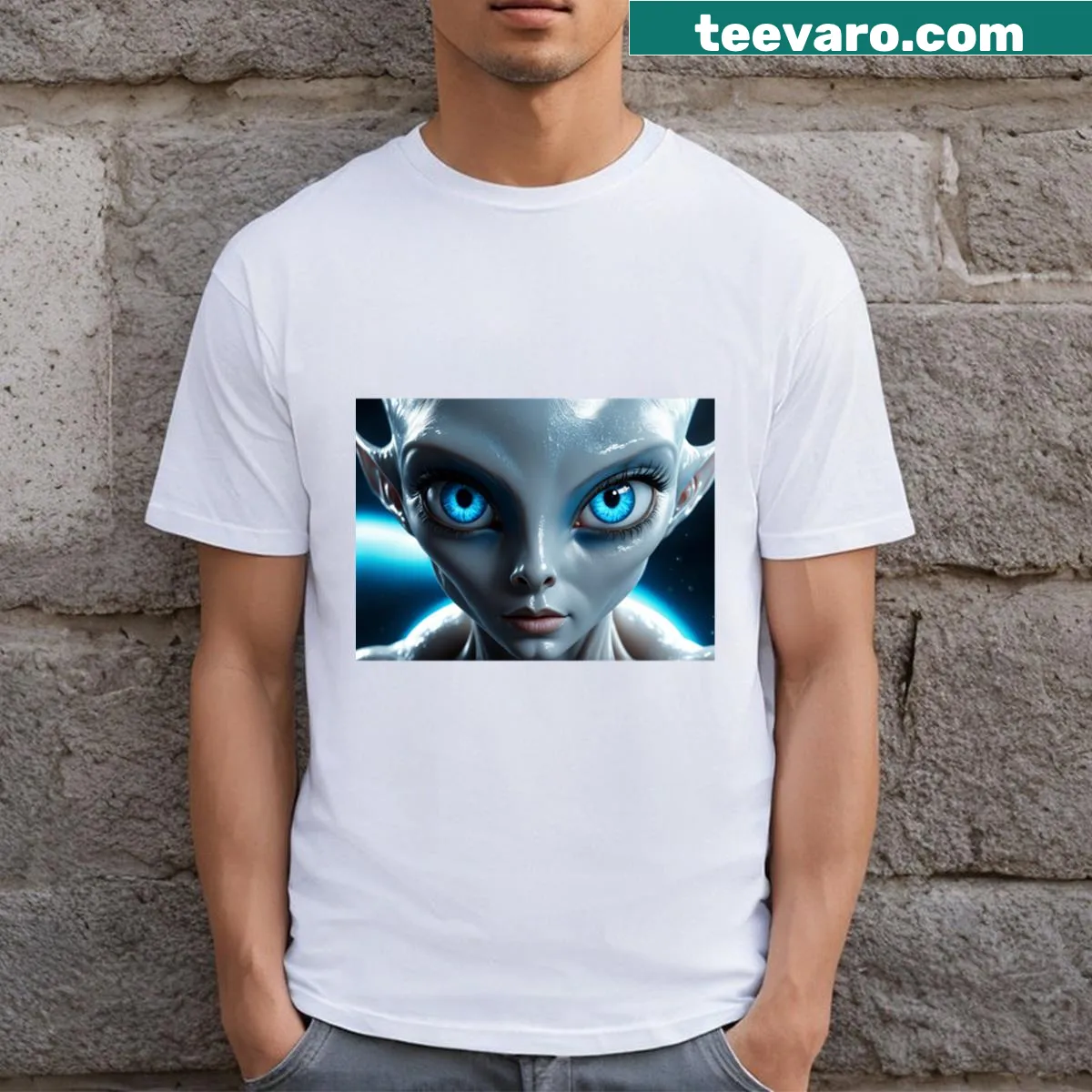 Illustration of a beautiful hybrid alien girl on a T-shirt. — on a men's t-shirt