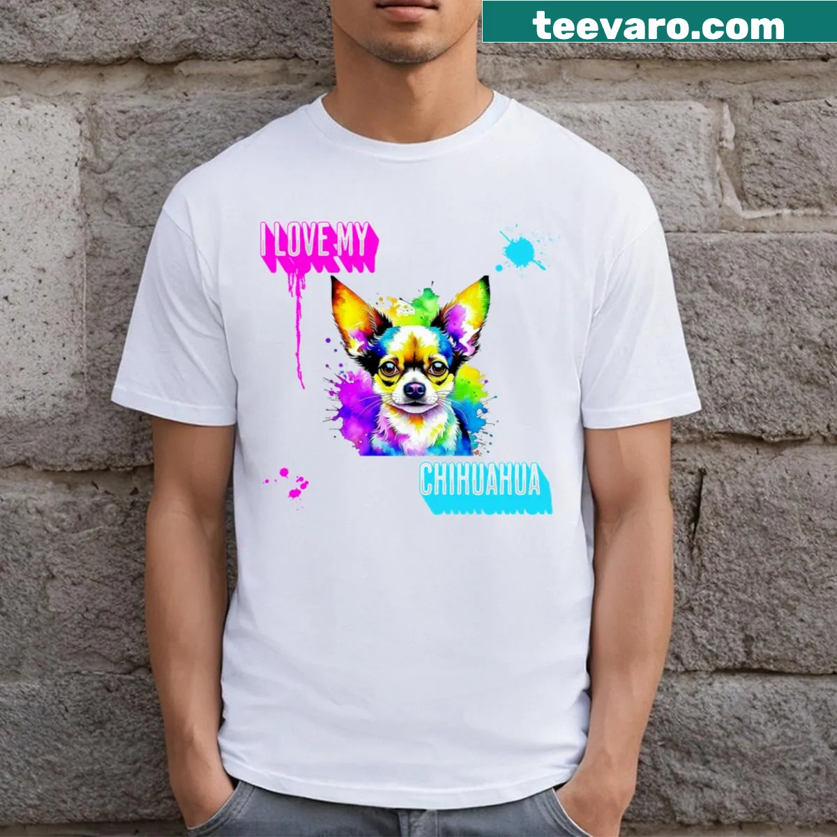 I Love My Chihuahua T-shirt with cute dog graphics — on a men's t-shirt