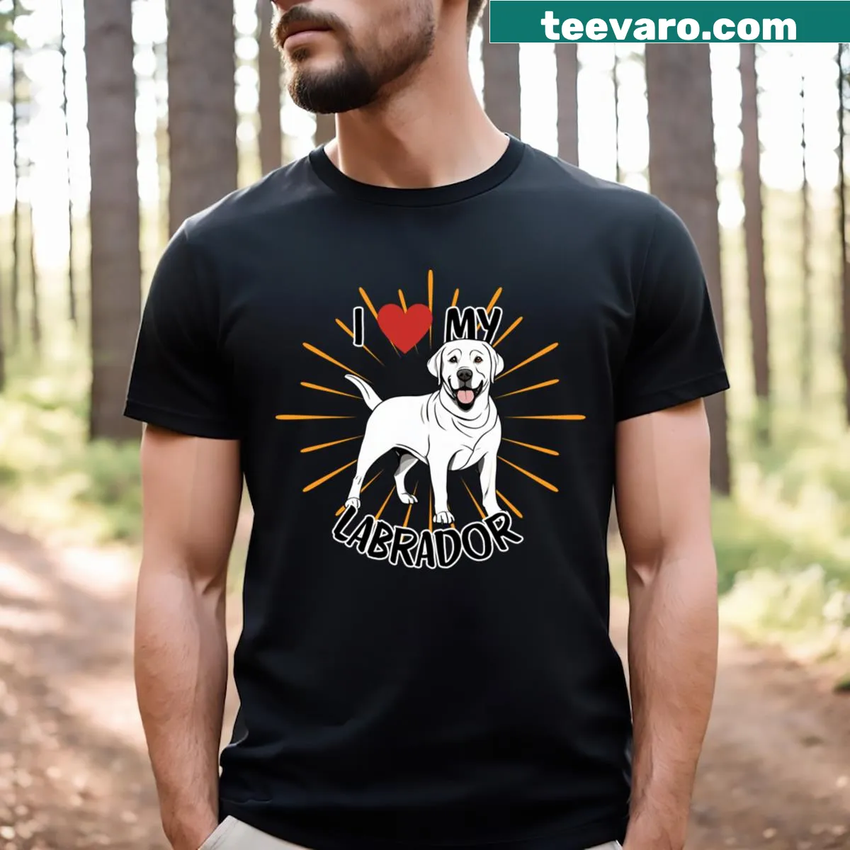 I Love My Labrador T-shirt with joyful dog graphics — on a men's t-shirt