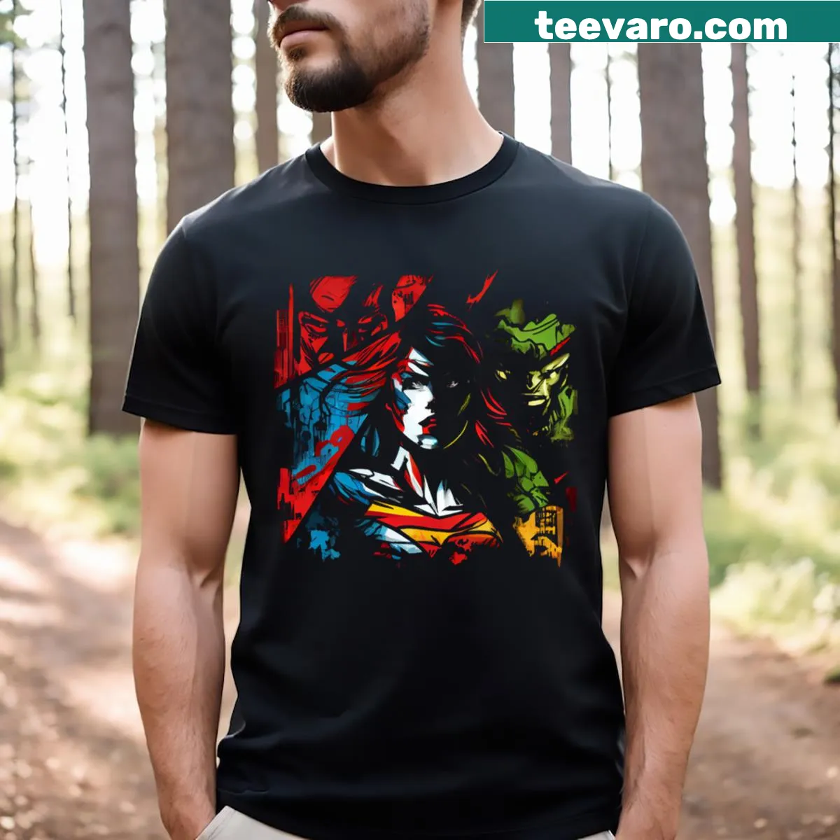 Vintage-style superhero graphic on a T-shirt — on a men's t-shirt