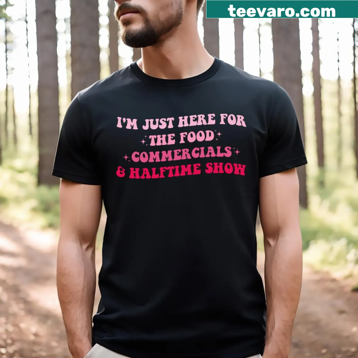 Groovy funny t-shirt for football lovers focused on food commercials. — on a men's t-shirt