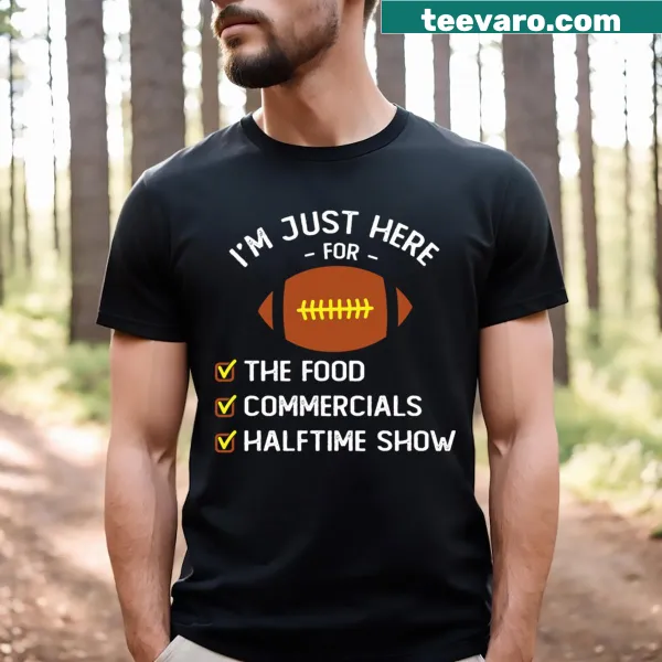 Funny t-shirt for football fans focused on food commercials.