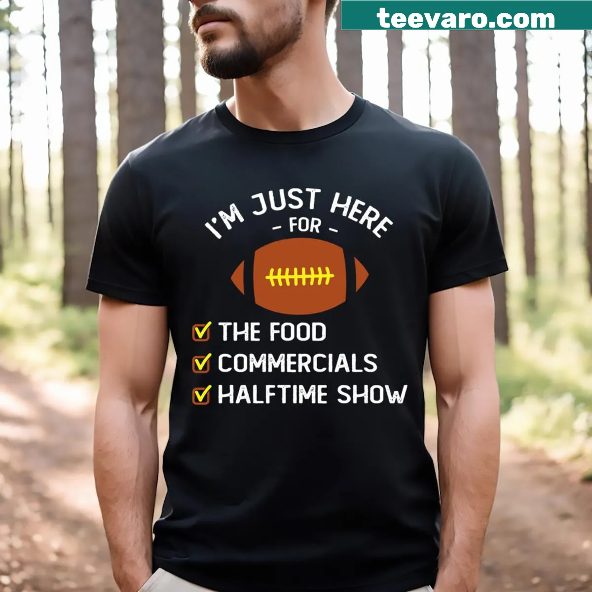 Funny t-shirt for football fans focused on food commercials. — on a men's t-shirt