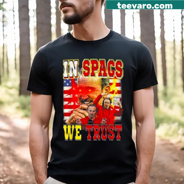 Vintage-style shirt with In Spags We Trust text