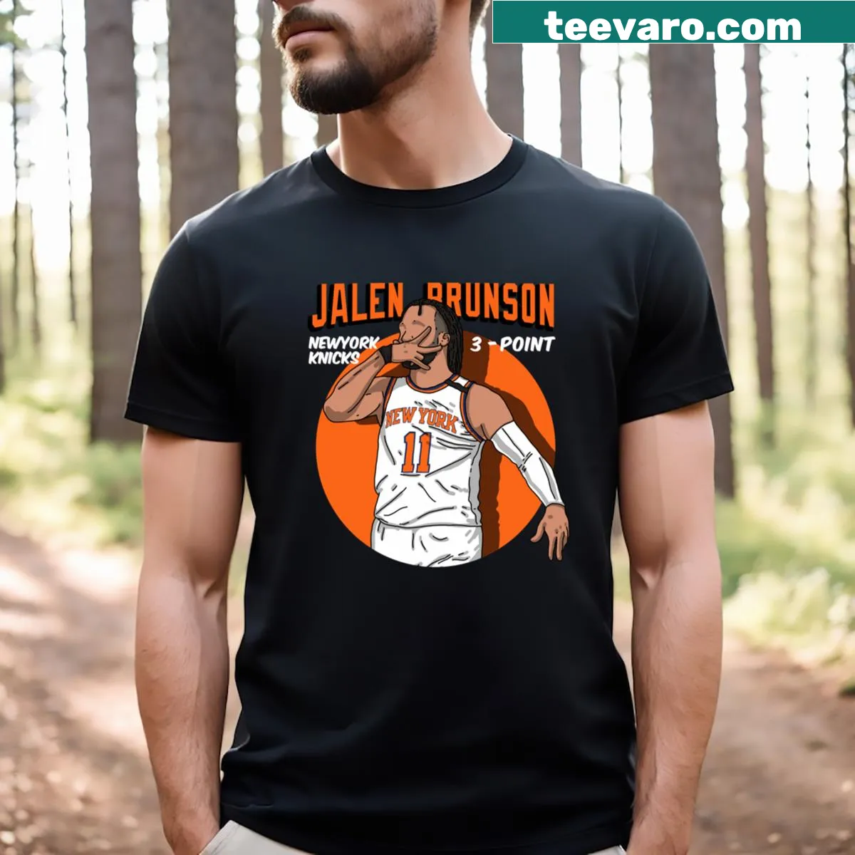 T-shirt with Jalen Brunson's three-point celebration graphic — on a men's t-shirt