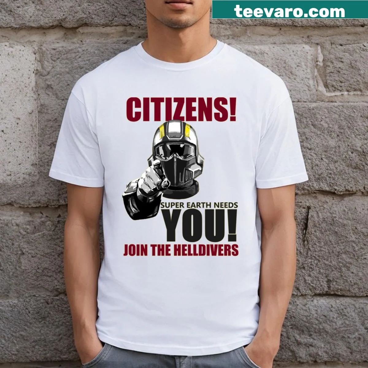 Gaming t-shirt inspired by Helldivers — on a men's t-shirt