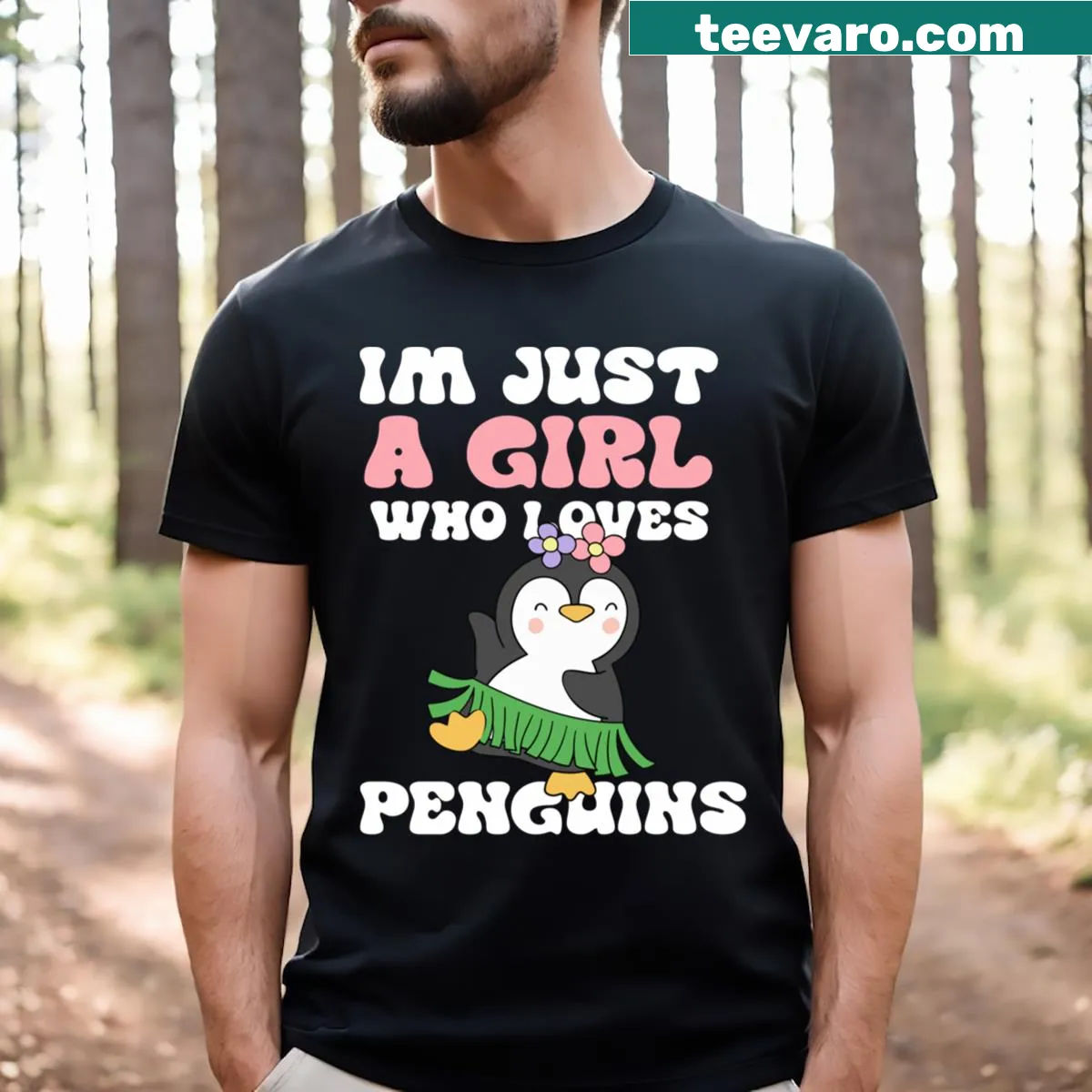 Cute kawaii penguin graphic t-shirt — on a men's t-shirt