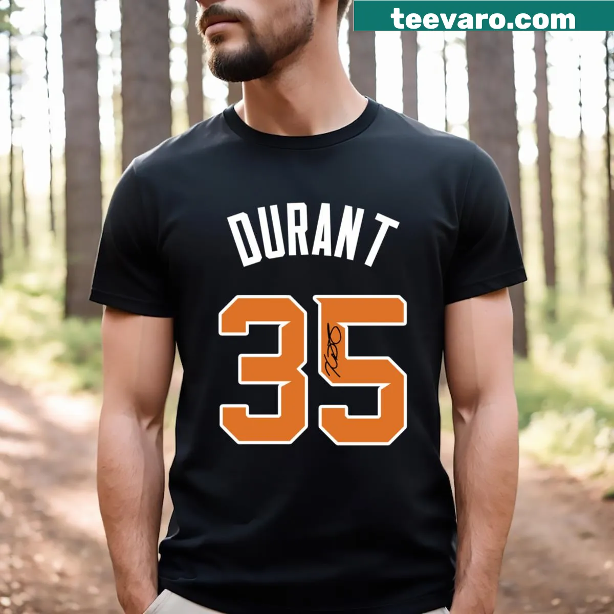 Kd No35 T-shirt featuring bold typography and signature — on a men's t-shirt