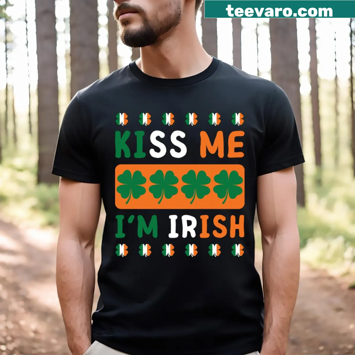 Kiss Me I'm Irish Funny Outfit T-shirt with humorous text — on a men's t-shirt