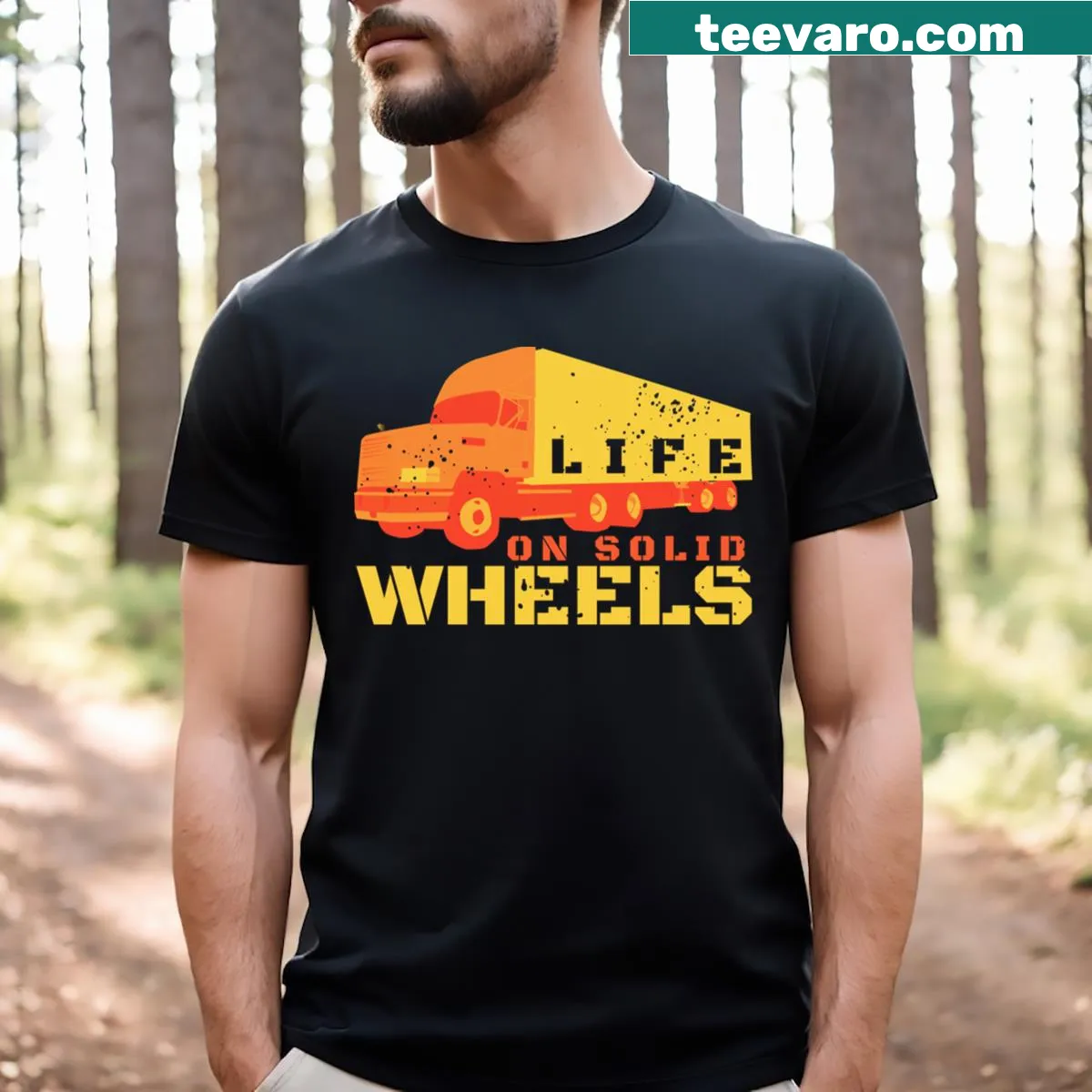 T-shirt with the phrase 'Life On Solid Wheels' for truckers — on a men's t-shirt