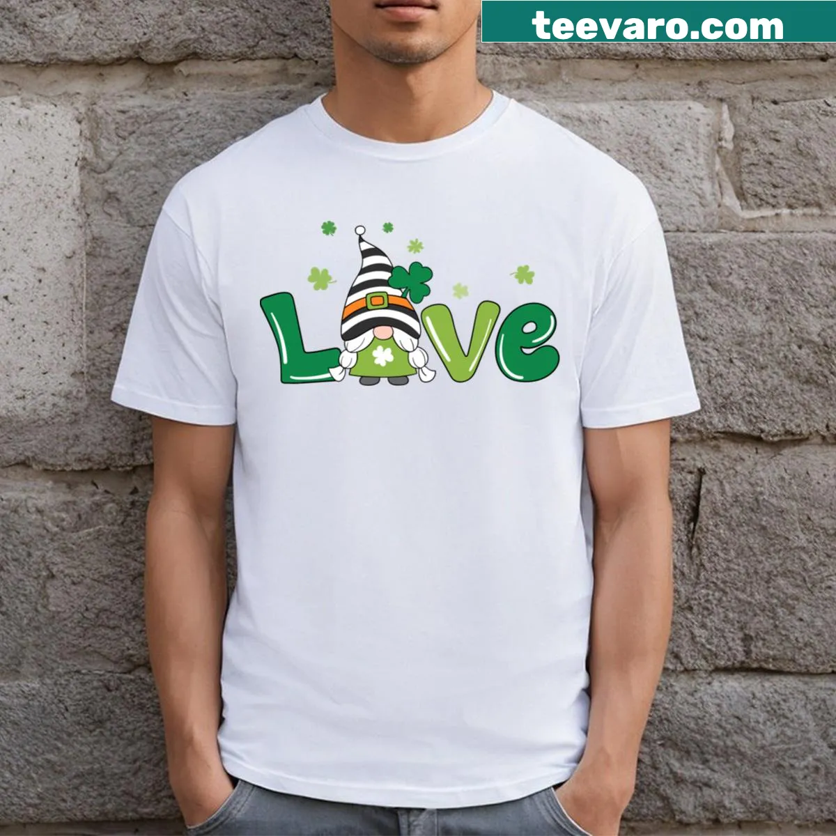 Cheerful St. Patrick's Day themed T-shirt featuring festive graphics. — on a men's t-shirt