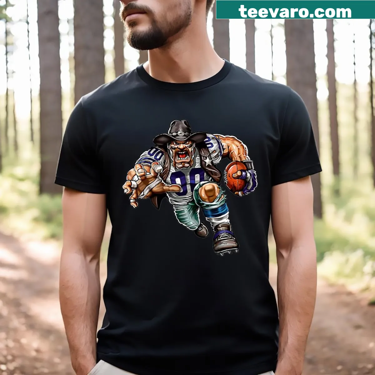 American football mascot graphic T-shirt for fans — on a men's t-shirt