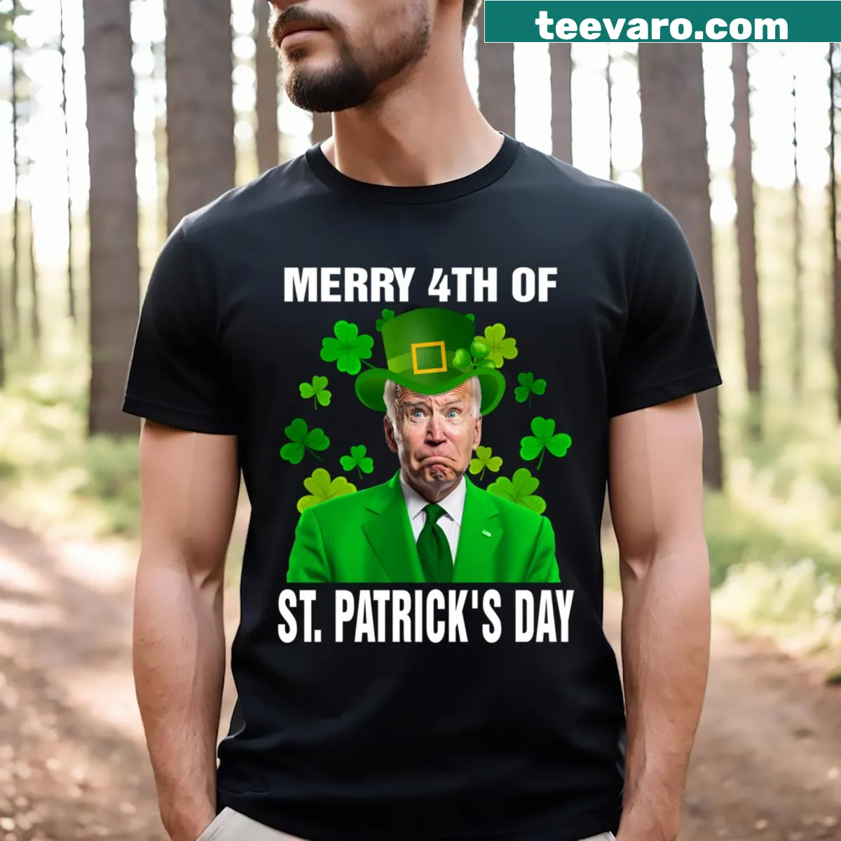 Funny t-shirt with a leprechaun hat and festive elements — on a men's t-shirt