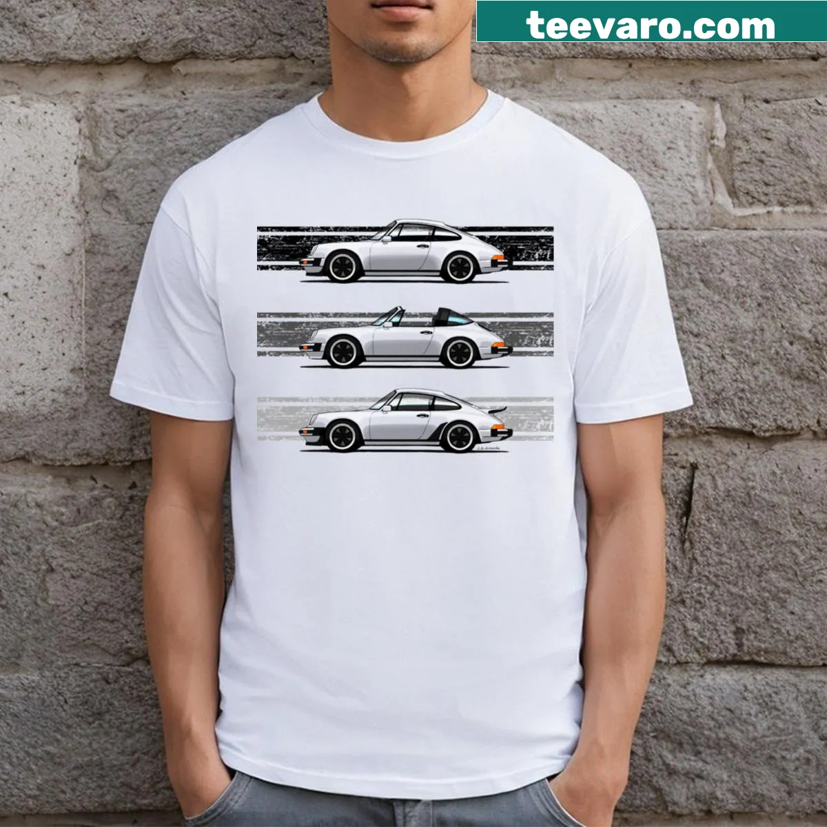 Illustration of iconic German sports cars on a T-shirt — on a men's t-shirt